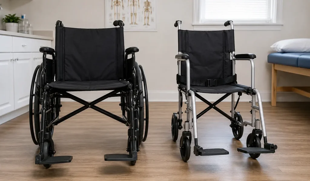 transport chair vs wheelchair side by side comparison