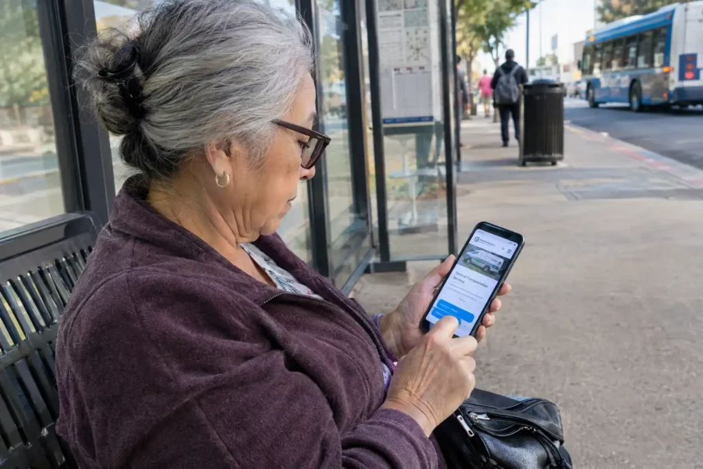Senior reviewing a Medicare Advantage plan's transportation benefit