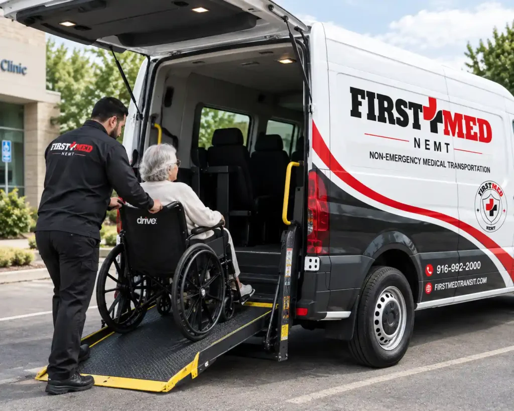 wheelchair accessible van ramp loading for non-emergency medical transportation
