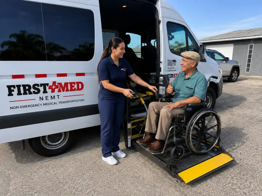 FirstMed Transit providing professional gurney transportation service in Sacramento CA for safe non-emergency patient transfers
