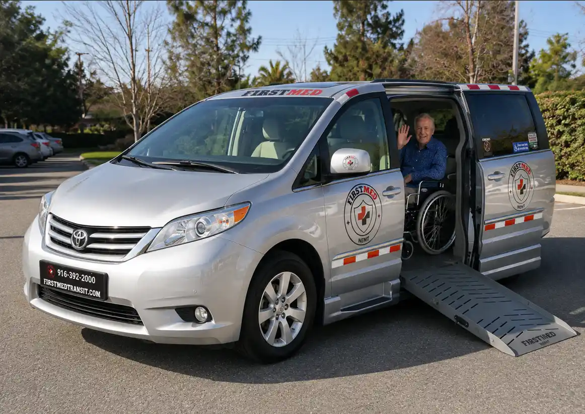 Gurney-equipped transportation Sacramento providing safe stretcher-based non-emergency medical transport for patients needing lying-down transfer to hospitals and clinics.