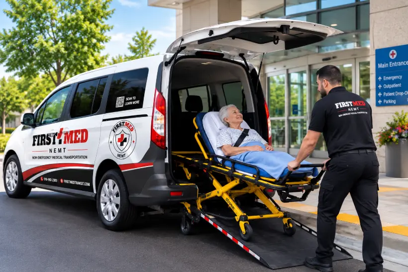 A FirstMed Transit vehicle ready to provide reliable senior transportation sacramento