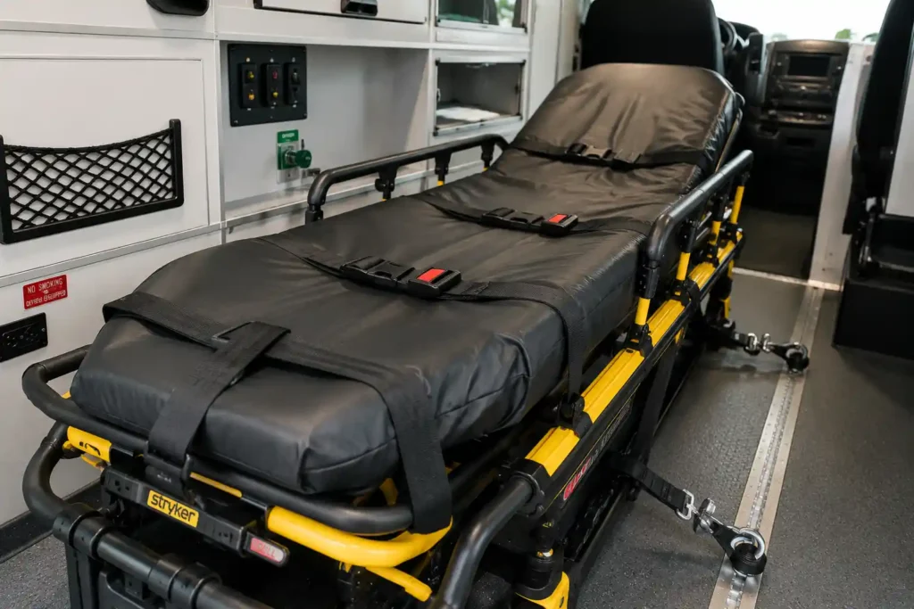 What is gurney transportation? Costs and benefits shown as a crew loads a patient into a Sacramento medical transport van
